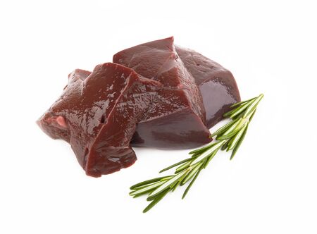 Raw liver fillet on Ð° white backgroundの写真素材