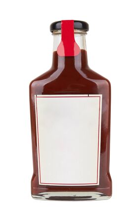 Bottle of tomato sauce isolated on white backgroundの写真素材