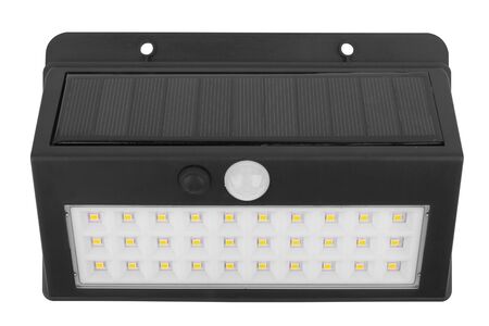 night light with solar battery isolated on whiteの写真素材