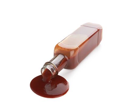 Bottle of red hot sauce isolated on white backgroundの写真素材
