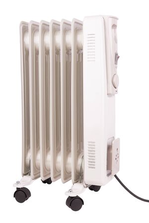 Oil electric radiator heater isolated on white backgroundの写真素材