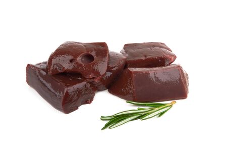 raw liver fillet on a white backgroundの写真素材