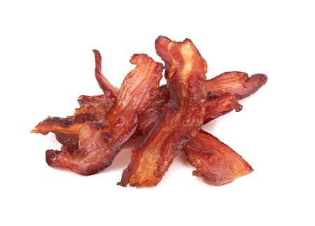 Fried bacon isolated on a white backgroundの写真素材