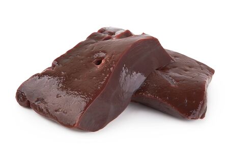 raw liver fillet on a white backgroundの写真素材