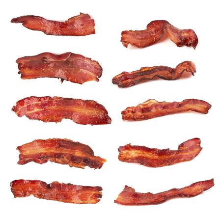 Fried bacon isolated on a white backgroundの写真素材