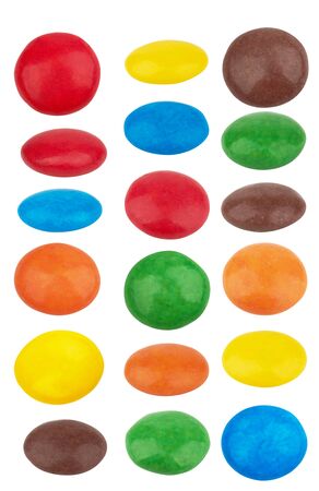 colorful chocolate buttons isolated on a white backgroundの写真素材