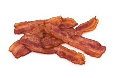Fried bacon isolated on a white backgroundの写真素材