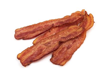Fried bacon isolated on a white backgroundの写真素材