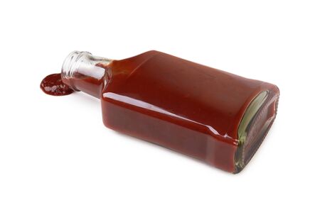 Bottle of tomato sauce isolated on white backgroundの写真素材