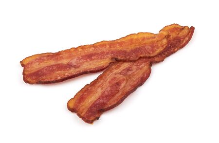 Fried bacon isolated on a white backgroundの写真素材