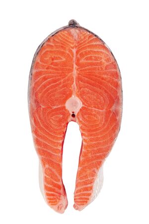 Salmon steak isolated on a white backgroundの写真素材