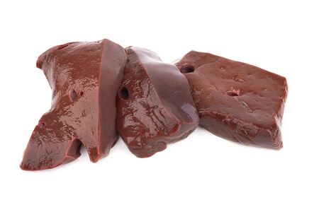 Raw liver fillet on Ð° white backgroundの写真素材