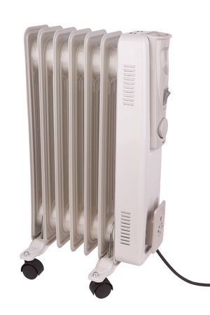 Oil electric radiator heater isolated on white backgroundの写真素材