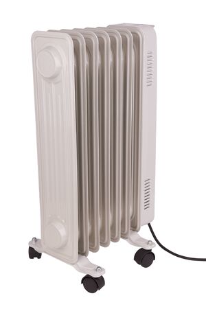 Oil electric radiator heater isolated on white backgroundの写真素材