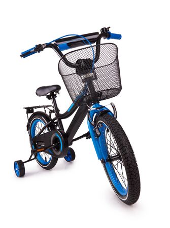 two-wheeled black children's bicycle isolated on white backgroundの写真素材