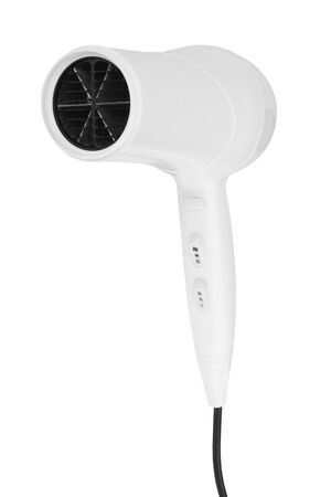 White hair dryer isolated on a white backgroundの写真素材