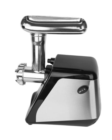 Electric meat grinder isolated on white backgroundの写真素材
