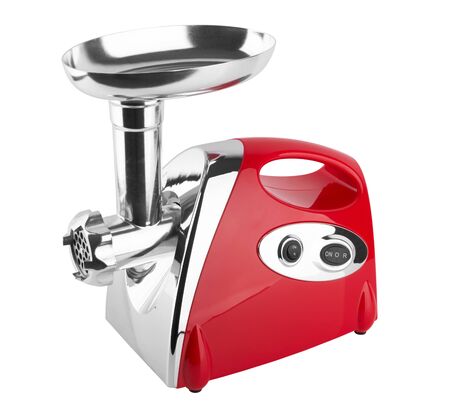 Electric meat grinder isolated on white backgroundの写真素材
