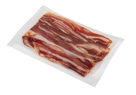 sealed brisket slices isolated on white backgroundの写真素材