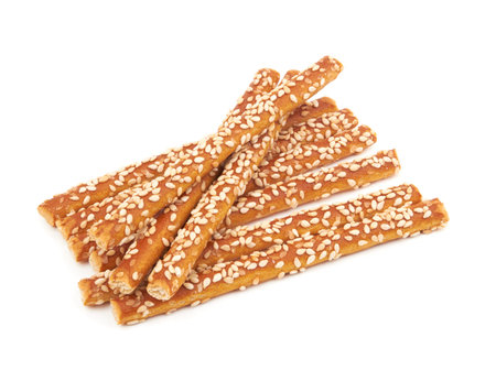 Pretzel sticks coated sesame isolated on white background