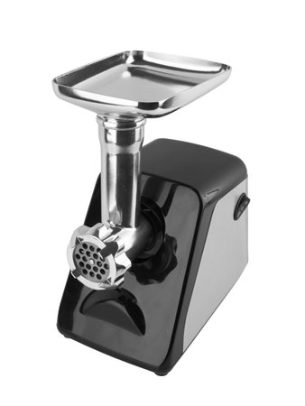 Electric meat grinder isolated on white backgroundの写真素材