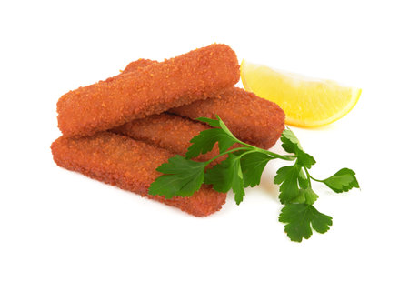 Fish fingers sticks isolated on white backgroundの写真素材