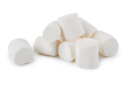Heap of delicious marshmallows isolated on white backgroundの写真素材