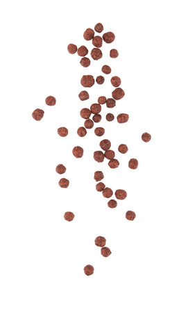 Chocolate cereal balls isolated on white backgroundの写真素材