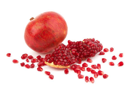 Sliced pomegranate path isolated on a white backgroundの写真素材
