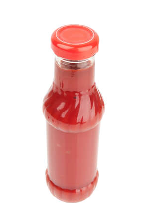 Bottle of tomato sauce or ketchup isolated on white backgroundの写真素材