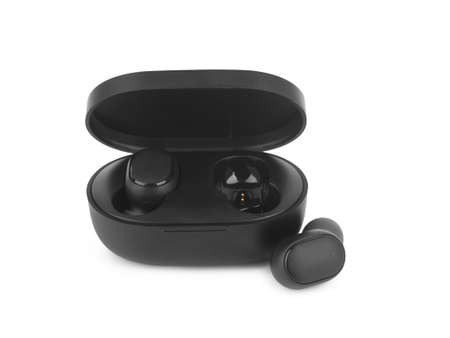 Wireless headphones isolated on white backgroundの写真素材