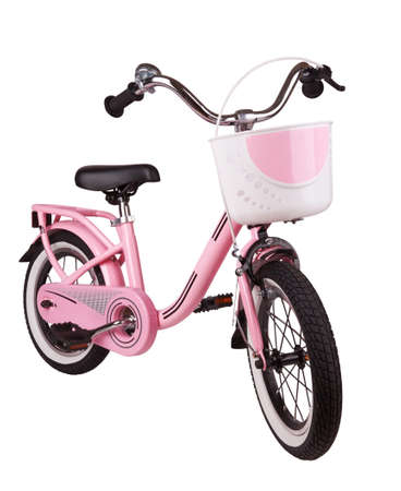 Pink kids bike isolated on a white backgroundの写真素材