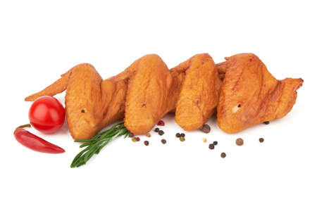Smoked chicken wings isolated on a white backgroundの写真素材