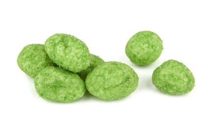 Wasabi coated peanuts isolated on white backgroundの写真素材