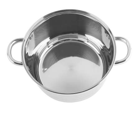 chrome pan without a lid isolated on white backgroundの写真素材