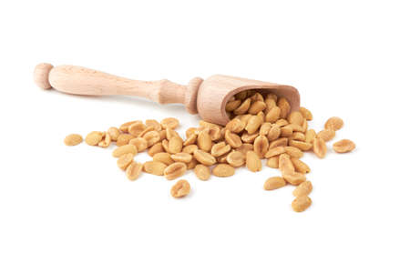 Salted peanuts isolated on a white backgroundの写真素材