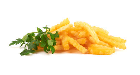 pile of french fries isolated on a white backgroundの写真素材