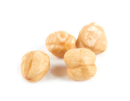 Hazelnut peeled isolated on a white backgroundの写真素材