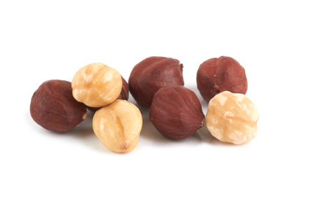 Hazelnut peeled isolated on a white backgroundの写真素材