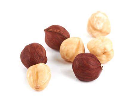Hazelnut peeled isolated on a white backgroundの写真素材
