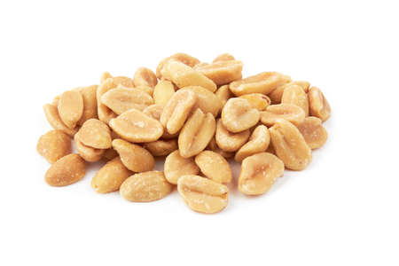Salted peanuts isolated on a white backgroundの写真素材