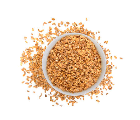 Bowl with oatmeal isolated on white backgroundの写真素材