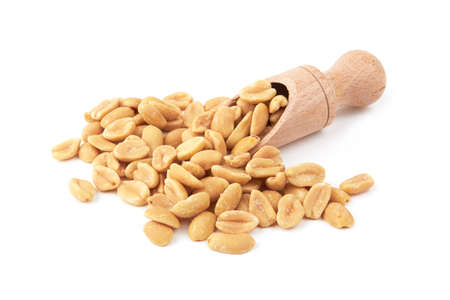 Salted peanuts isolated on a white backgroundの写真素材