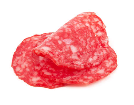 Sausage slices isolated on a white backgroundの写真素材