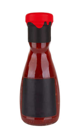 Bottle of tomato sauce or ketchup isolated on white backgroundの写真素材