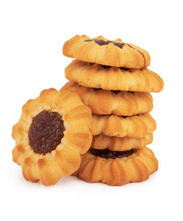 Jam ring biscuit isolated on white backgroundの写真素材