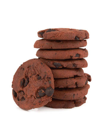 Chocolate chip cookies isolated on white backgroundの写真素材