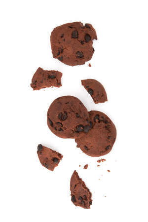 Chocolate chip cookies isolated on white backgroundの写真素材
