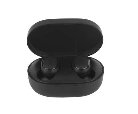 Wireless headphones isolated on white backgroundの写真素材