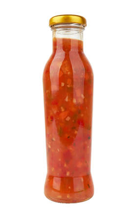 Bottle of tomato sauce isolated on a white backgroundの写真素材